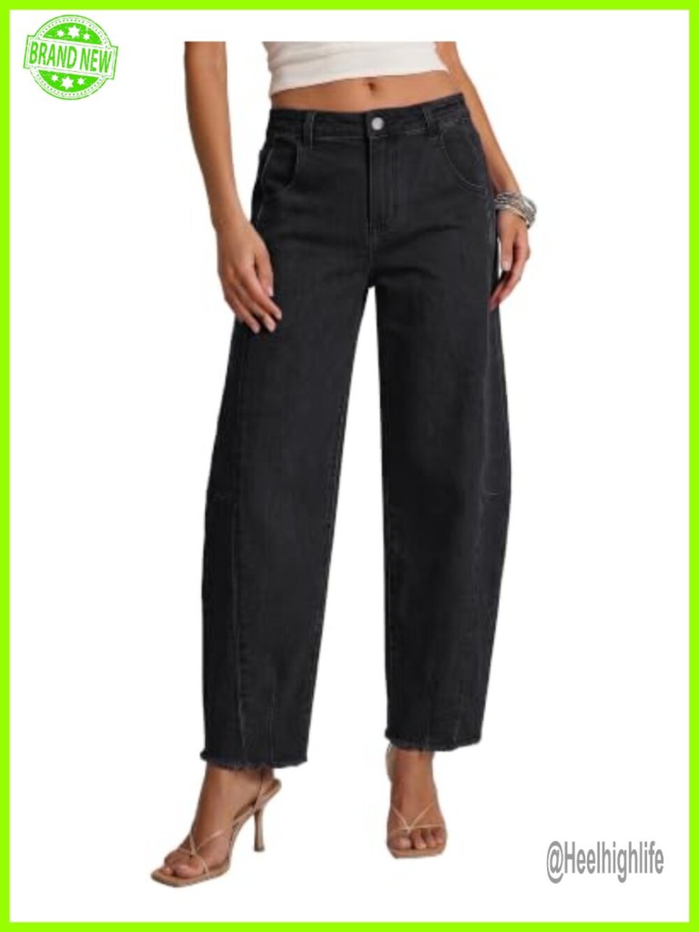 Barrel Jeans Stretchy Baggy Wide Leg Raw Hem Denim Pants High Waisted